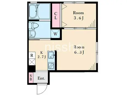 ピット西馬込(1LDK/B1階)の間取り写真