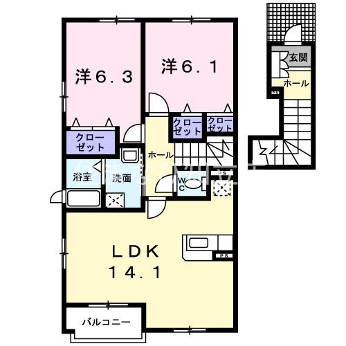 名鉄三河線 吉浜駅(愛知) 徒歩12分 2階建 築19年(2LDK/2階)の間取り写真