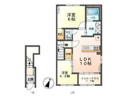 クラシアB(2LDK/2階)の間取り写真
