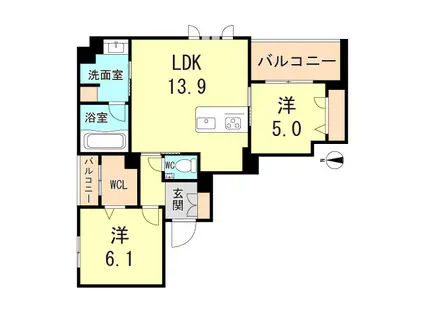 AVENIR旭ヶ丘(2LDK/3階)の間取り写真