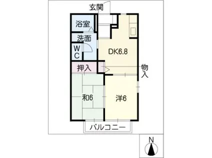 ウィステリア郷中B(2DK/2階)の間取り写真