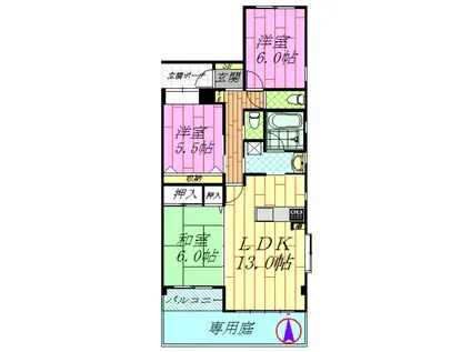 アレーナベイサイド(3LDK/1階)の間取り写真