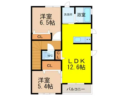 メゾンティアラ(2LDK/2階)の間取り写真