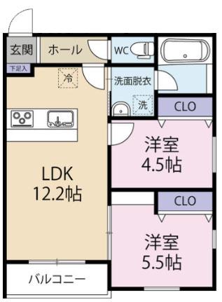 GRACE下六万寺(2LDK/1階)の間取り写真