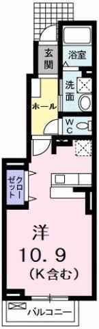 ライトハウス(ワンルーム/1階)の間取り写真