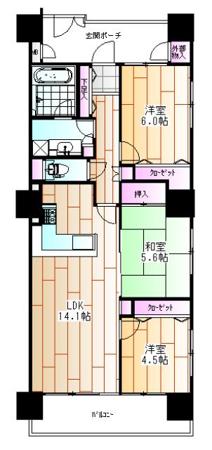 東急ドエル・アルス相模原ラフィニア(3LDK/4階)の間取り写真