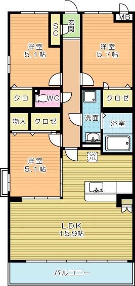 レーベンス守恒(3LDK/1階)の間取り写真