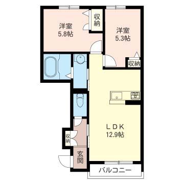 グロリオーサC(2LDK/1階)の間取り写真