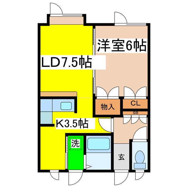 ドリームコート(1LDK/2階)の間取り写真