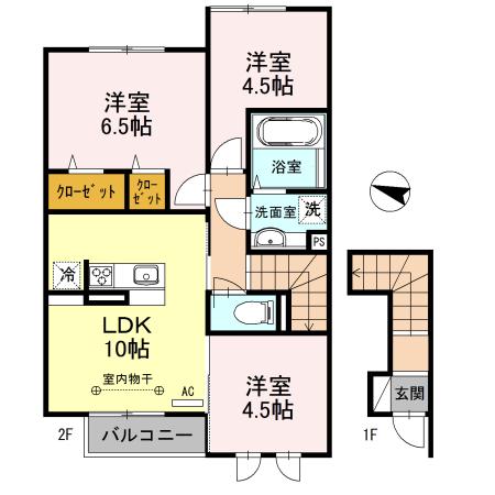 ブルームーン B(3LDK/2階)の間取り写真
