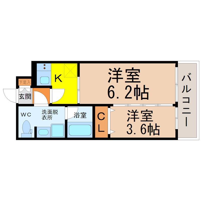 カレント茶屋が坂(2K/7階)の間取り写真