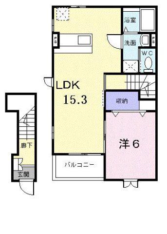 エアリー・ガーデンC(1LDK/2階)の間取り写真