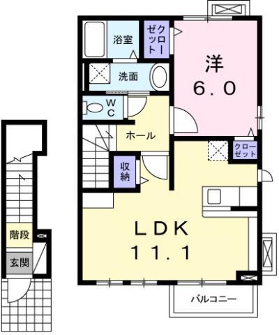 リーフムーン(1LDK/2階)の間取り写真