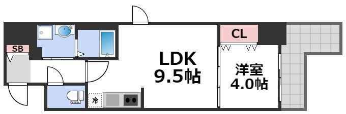 ラクラス堺筋本町(1LDK/2階)の間取り写真