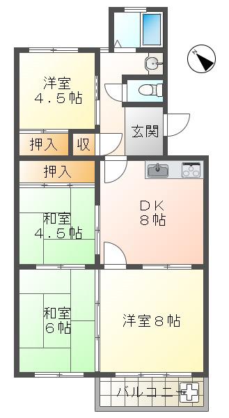 垂水高丸4号棟(4DK/5階)の間取り写真
