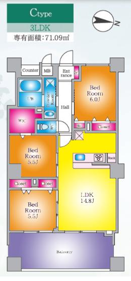 PJ TREE NEST(3LDK/6階)の間取り写真