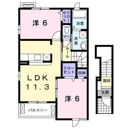 サザン・ヒル(2LDK/2階)の間取り写真