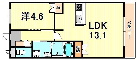 シャンティ(1LDK/2階)の間取り写真