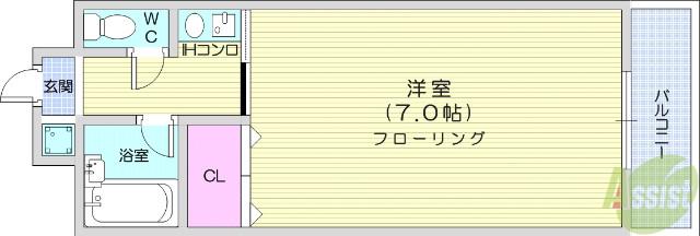 ドミール石川(1K/2階)の間取り写真