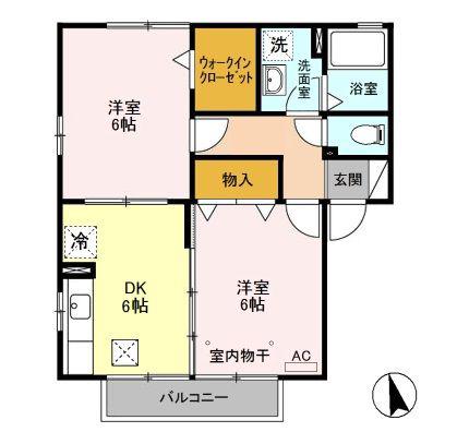 フォンティーヌA/B/C/D(2DK/1階)の間取り写真