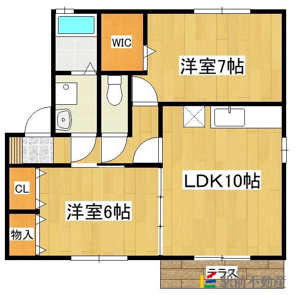 クレイドル A棟(2LDK/1階)の間取り写真