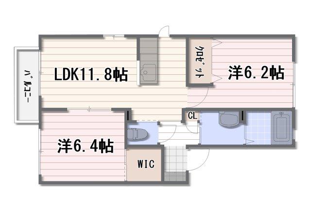ウィステリアコート A棟(2LDK/2階)の間取り写真
