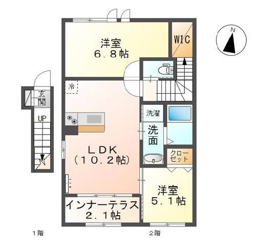 アールUII(2LDK/2階)の間取り写真
