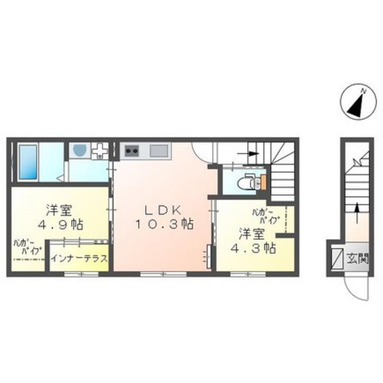 リバーヒルズ戸坂大上(2LDK/2階)の間取り写真