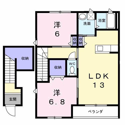 メゾンみやびC(2LDK/2階)の間取り写真