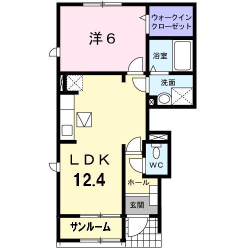 ヴァンベール I(1LDK/1階)の間取り写真