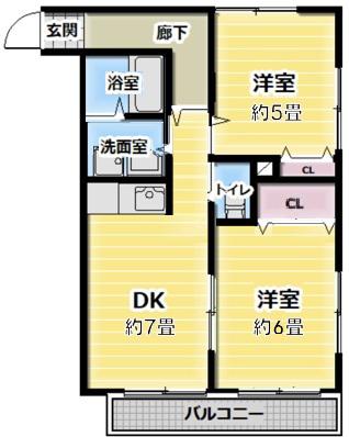 D.C.HILLS(2DK/1階)の間取り写真
