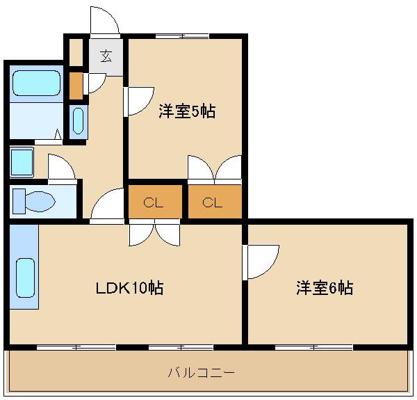 ラ・ピース栗山(2LDK/3階)の間取り写真