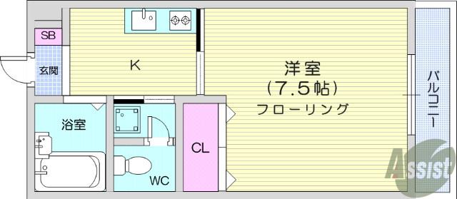 フォレスト連坊 壱番館(1K/1階)の間取り写真