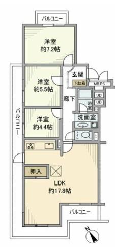 ルネ吉祥寺北町C棟(4LDK/4階)の間取り写真