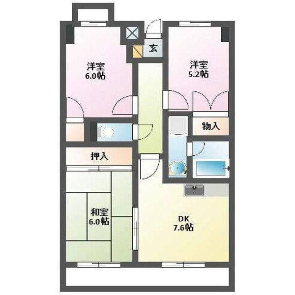 アピタシオンB(3DK/2階)の間取り写真