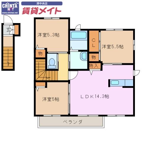 JR紀勢本線 阿漕駅 徒歩29分 2階建 築16年(3LDK/2階)の間取り写真