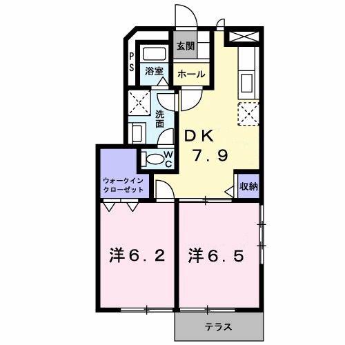 メゾンディオールB(2DK/1階)の間取り写真