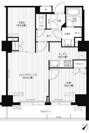 コスモグラン勝どき(2LDK/2階)の間取り写真