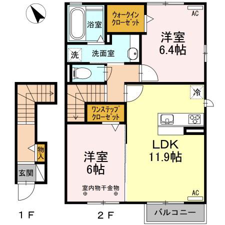 ラフォンテ A(2LDK/2階)の間取り写真
