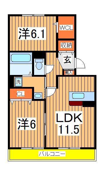 カシータ2(2LDK/1階)の間取り写真