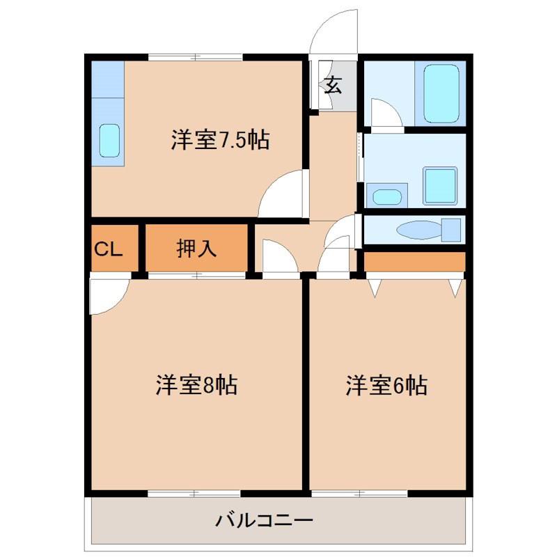 ニューエミネンスB(2DK/1階)の間取り写真