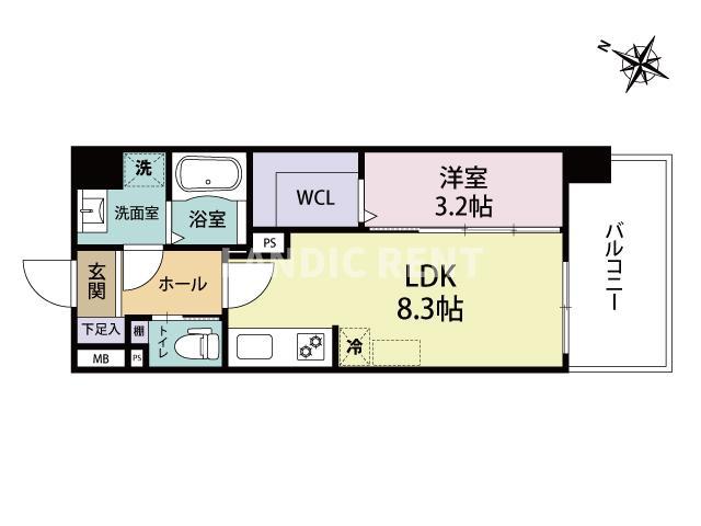 ARISTA箱崎(1LDK/2階)の間取り写真