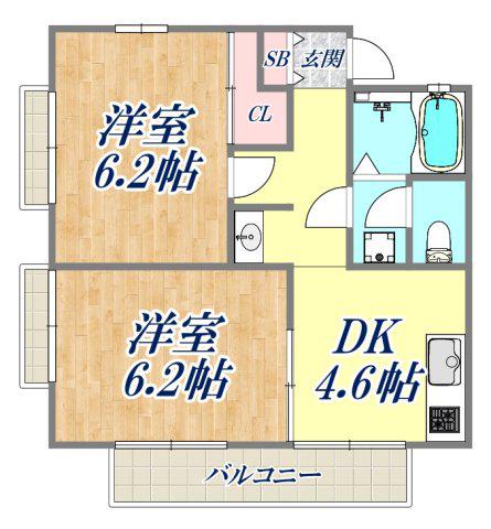クラシス西宮門戸(2DK/2階)の間取り写真