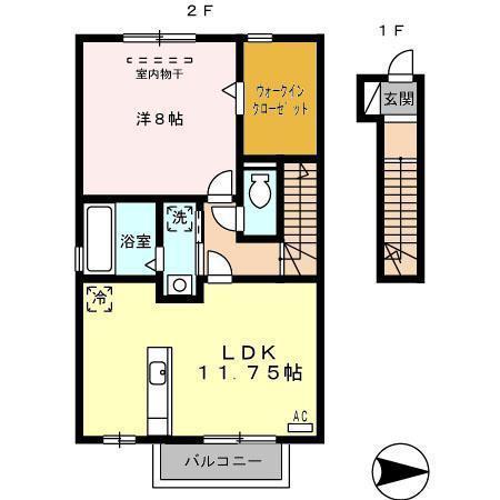 グリーンパーク古国府(1LDK/2階)の間取り写真