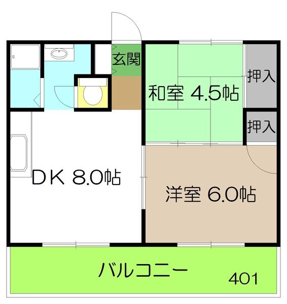 コーポ石立(2DK/4階)の間取り写真