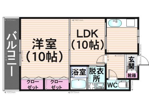 ドリームステージ西長住(1LDK/2階)の間取り写真