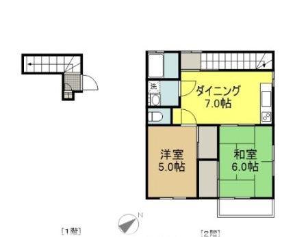 ルーミー赤坂台1号館(2DK/2階)の間取り写真