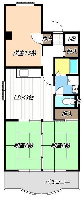 メゾン二村(3LDK/4階)の間取り写真