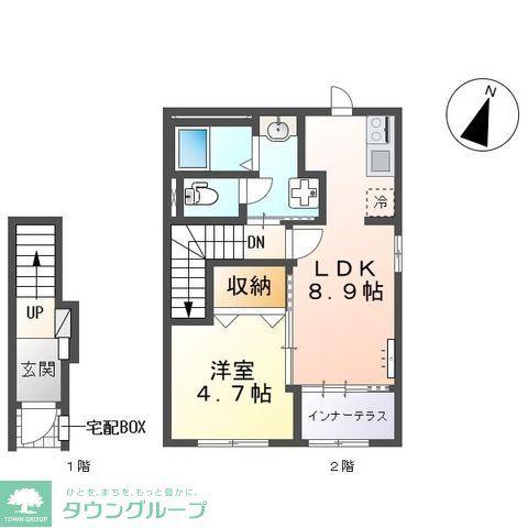 飛龍 高坂(1LDK/2階)の間取り写真