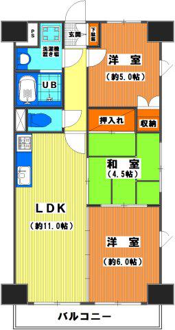 タワーマンションTOSHI(3LDK/6階)の間取り写真